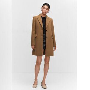 Mango Lapelled straight-cut Camel Coat - S